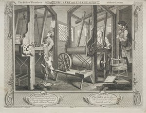Ipar és tétlenség: The Fellow Prentices a szövőszékeken alkotó: William Hogarth