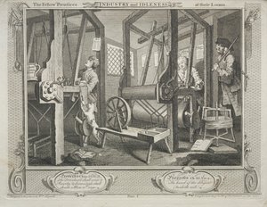 Ipar és tétlenség: The Fellow Prentices at their Loooms, 1747. alkotó: William Hogarth