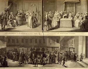 Fiatal terhes nő ítélete, keresztelés és temetés alkotó: William Hogarth