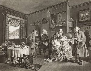 Házasság à la Mode / házasság a divat szerint. 6. lap: A hölgy? S halál / A grófnő öngyilkossága. 1745 alkotó: William Hogarth