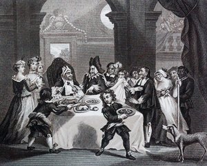 Sancho a lakomán, kiéheztette az orvosa, William Hogarth alkotó: William Hogarth