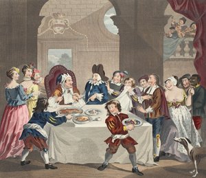 Sancho a lakomán, akit orvosa éheztetett, illusztráció a „Hogarth Restored: The Whole Works of the híres William Hogarth, re-graves by Thomas Cook” című kocsmából. 1812 (kézzel színezett metszet) alkotó: William Hogarth