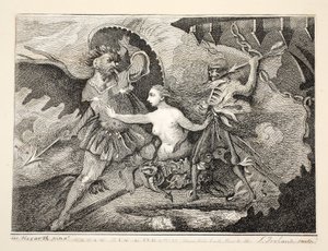 Sátán, Bűn és Halál, kocsma. 1792 alkotó: William Hogarth