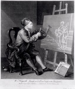 Önarckép A képregénymúzsa festménye, a művész által metszett, kocsma. 1758 alkotó: William Hogarth