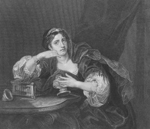 Sigismonda férje szívével, metszett T.W. Shaw, a "The Works of Hogarth"-ból, 1833-ban (litho) alkotó: William Hogarth