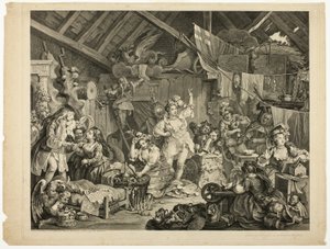 Sétáló színésznők, akik egy pajtában öltözködnek alkotó: William Hogarth