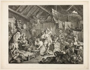 Sétáló színésznők, akik egy pajtában öltözködnek alkotó: William Hogarth