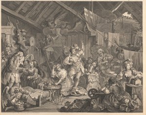 Sétáló színésznők, akik egy pajtában öltözködnek alkotó: William Hogarth