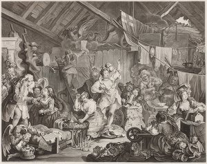 Sétáló színésznők, akik egy pajtában öltözködnek. 1738 alkotó: William Hogarth