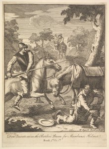 Mambrinos kalandja Sisak Hat illusztráció Don Quijote számára, 1756 vagy azután. alkotó: William Hogarth
