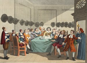A bizottság Samuel Butler (1612-80) „Hudibras” című művéből, illusztráció a „Hogarth Restored: The Whole Works of the híres William Hogarth, újrametszette Thomas Cook” című kocsmából. 1812 (kézzel színezett alkotó: William Hogarth