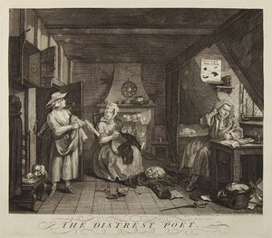 A szorult helyzetben lévő költő alkotó: William Hogarth