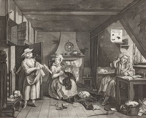 A szorongatott költő. 1736/40 alkotó: William Hogarth
