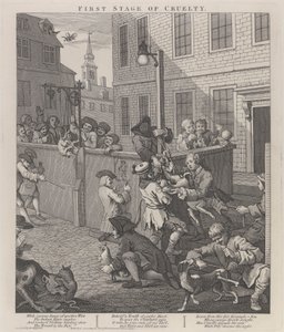 A kegyetlenség első szakasza: az állatokat kínzó gyerekek alkotó: William Hogarth