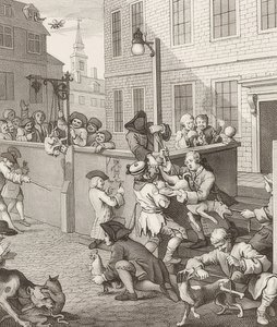 A kegyetlenség első szakasza. From: The Four Stages of Cruelty / A kegyetlenség négy szakasza. 1751 alkotó: William Hogarth