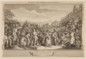 A tétlen "Prentice kivégezték Tyburnben, 1747. szeptember 30. (metszet) alkotó: William Hogarth