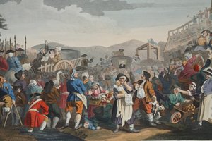 The Idle "Prentice Executed at Tyburn, "Industry and Idleness" XI. tábla, illusztráció a "Hogarth Restored: The Whole Works of the híres William Hogarth, re-graves by Thomas Cook", pub. 1812 (kézzel színezett metszet) alkotó: William Hogarth