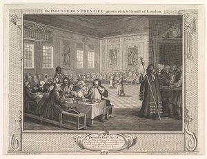 Az Industrious Prentice Grown Rich és Sheriff of London Industry and Idl..., 1747. szeptember 30. alkotó: William Hogarth