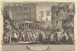 The Industrious Prentice Lord Mayor of London: Industry and Idleness, plate..., 1747. szeptember 30. alkotó: William Hogarth