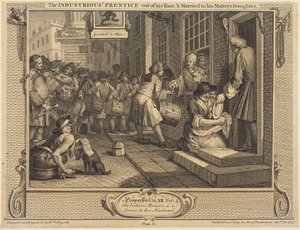 A szorgalmas inas letöltötte tanulóidejét, és feleségül vette mestere lányát alkotó: William Hogarth