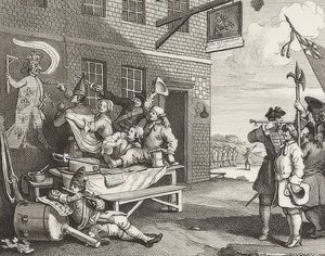 Az invázió, 2. tábla: Anglia / Die Invasion, Blatt 2: Anglia. 1756 alkotó: William Hogarth