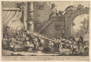A Lemuel Gulliverre kiszabott büntetés, 1726. december. alkotó: William Hogarth