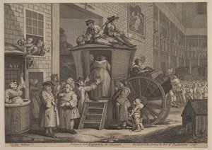The Stage Coach, vagy The Country Inn Yard, 1747. alkotó: William Hogarth