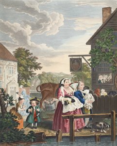 Napszak, este, illusztráció a „Hogarth Restored: The Whole Works of the híres William Hogarth, újrametszett Thomas Cook” című kocsmából. 1812 (kézzel színezett metszet) alkotó: William Hogarth