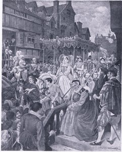 Mary Queen állam belépése Edinburghba 1561-ben, a Cassells History of the British People című könyvéből, amelyet a Waverley Book Company adott ki, az 1950-es évek körül (litho)