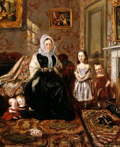 Csoportportré Henry Clark anyósáról, Mrs Daviesről és négy gyermekéről otthona szalonjában, 186 High Street, Homerton, 1846 körül