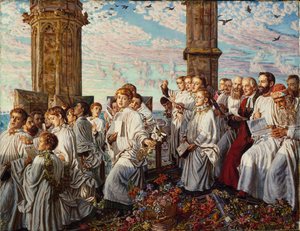 Május reggel a Magdalen College -ban, Oxford, Ősi éves ceremónia alkotó: William Holman Hunt