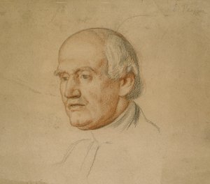 Dr. Bloxham portréja (fekete-piros kréta barna kártyán)