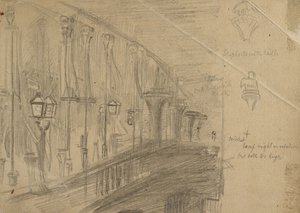 Recto: London Bridge on the Night of the Marriage of the Prince and Princess of Wales" (London hídja a walesi herceg és a walesi hercegnő esküvőjének éjszakáján), 1863 (grafit, buff papír). alkotó: William Holman Hunt