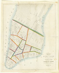 New York város térképe [az East 53rd Streetig északra], 1885 (fekete tintával, kézzel színezett, papíron)