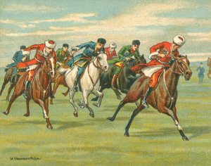 Történelmi és modern versenyek, kozák lóversenyek (chromolitho)