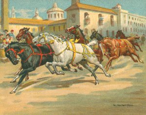 Történelmi és modern versenyek, lovas nélküli lóversenyek Olaszországban (chromolitho)