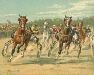 Történelmi és modern versenyek, ügető és tempóversenyek (chromolitho)