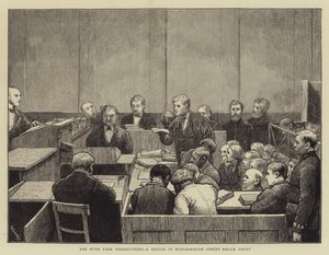 A Hyde Park Prosecutions, vázlat a Marlborough Street Police Courtról alkotó: William III Bromley