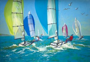 Hajók spinnakerrel (olaj a fedélzeten) alkotó: William Ireland
