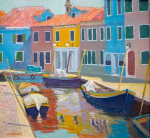 Burano, Velence (olaj a fedélzeten) alkotó: William Ireland