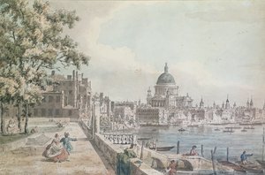 Canaletto rajzának egy részének másolata, a Szent Pál székesegyház a Somerset House teraszáról (wc, toll és tus).