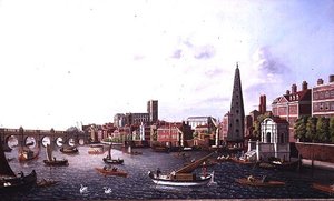 Kilátás a Temze folyóra a York Stepsnél, a Westminster Abbey felé néz alkotó: William James