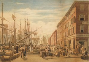 Kilátás a South Streetre, a Maiden Lane-ről, New York City, kb. 1827.
