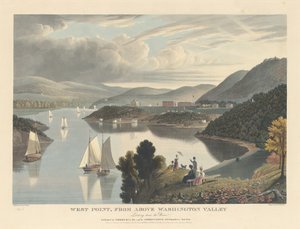 West Point, a Washington-völgy felülről: A folyón lefelé nézve alkotó: William James Bennett after George Cooke