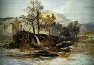 Egy vízimalom Észak-Walesben (akvarell papíron) alkotó: William James Muller
