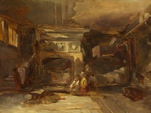 A Welsh Interior, 1844 körül (olaj, panel) alkotó: William James Muller