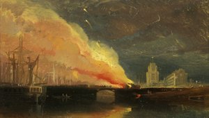 Bristol Riots: A vámos házak felgyújtása a Prince Street Bridge-en St Mary Redcliffe-el alkotó: William James Muller