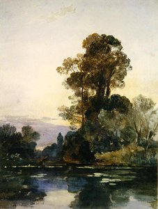 Magas fák a tó mellett (akvarell és testfesték papíron) alkotó: William James Muller