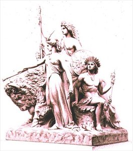 Amerika, John Bell (1811-95) márványcsoportjának művésze által metszett The Albert Memorial, Hyde Park, kocsma. by Virtue and Company (metszet)