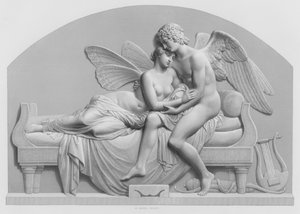 Ámor és Psyche, J Gibson, RA szobráról a Királynő Gyűjteményében (metszet)
